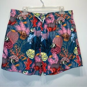 Carprato Swim Trunks Mesh Lining Shorts Coral Reef Tropical  Size Large